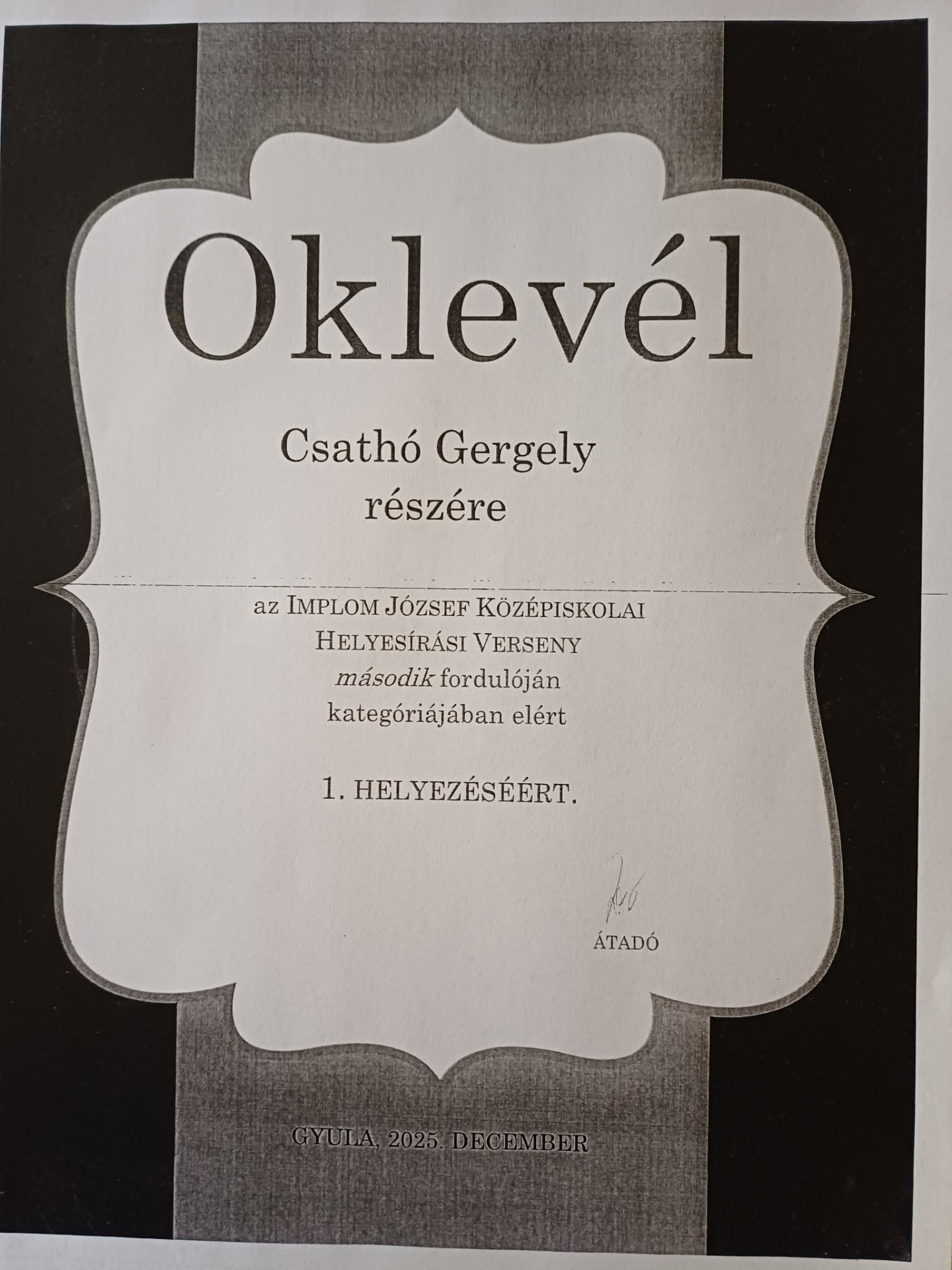 Helyesírási versenyeredmény