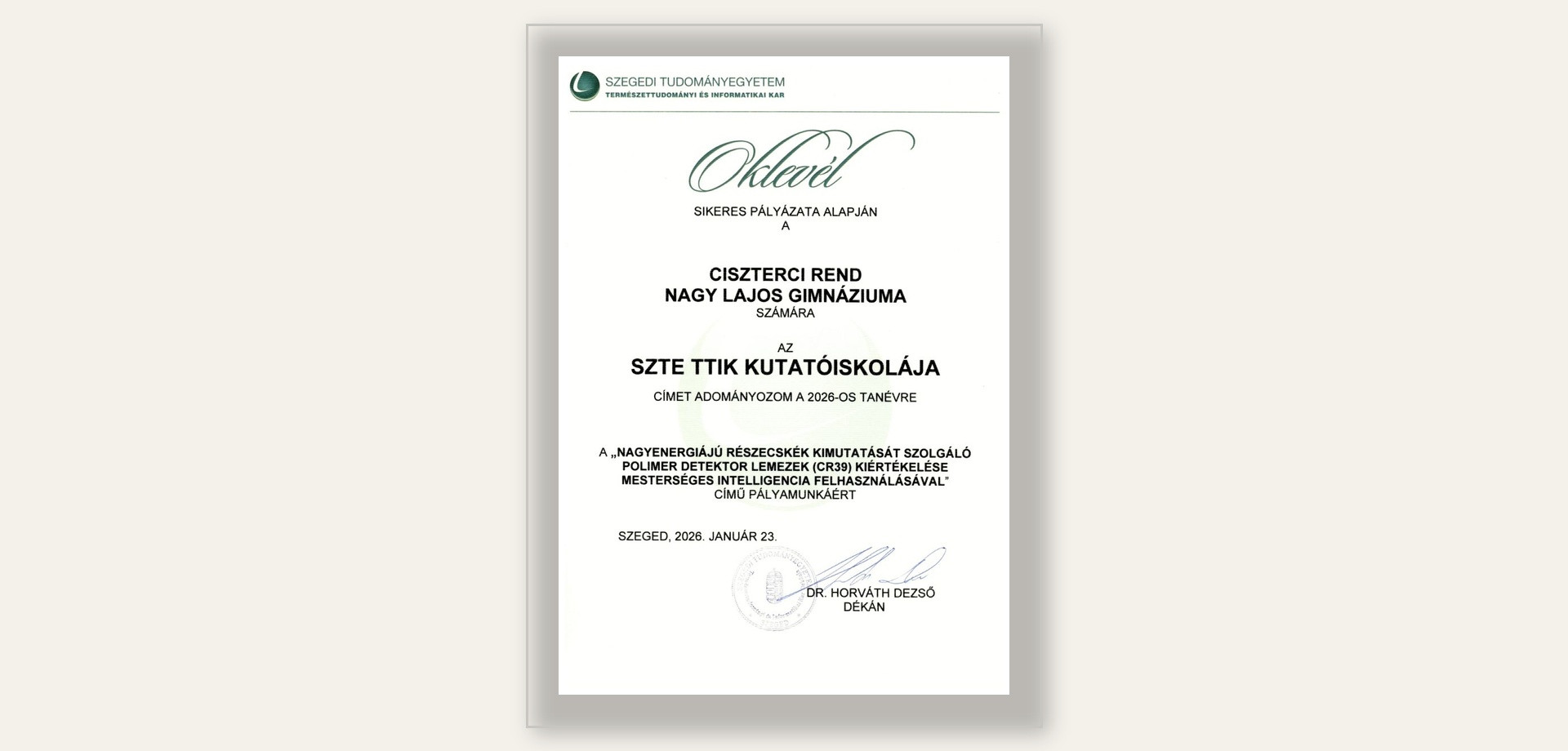 A Szegedi Tudományegyetem KUTATÓISKOLÁJA lettünk - 2026-ban is!