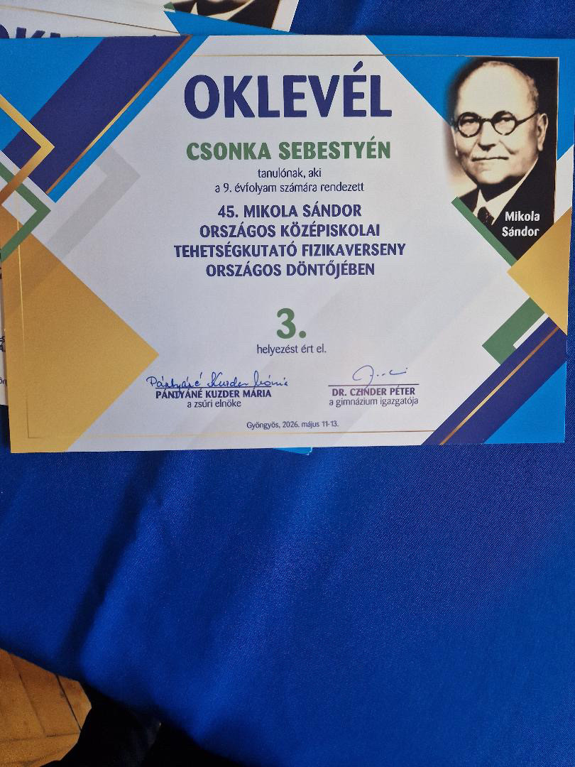 Tehetségünk fizikából: Csonka Sebestyén